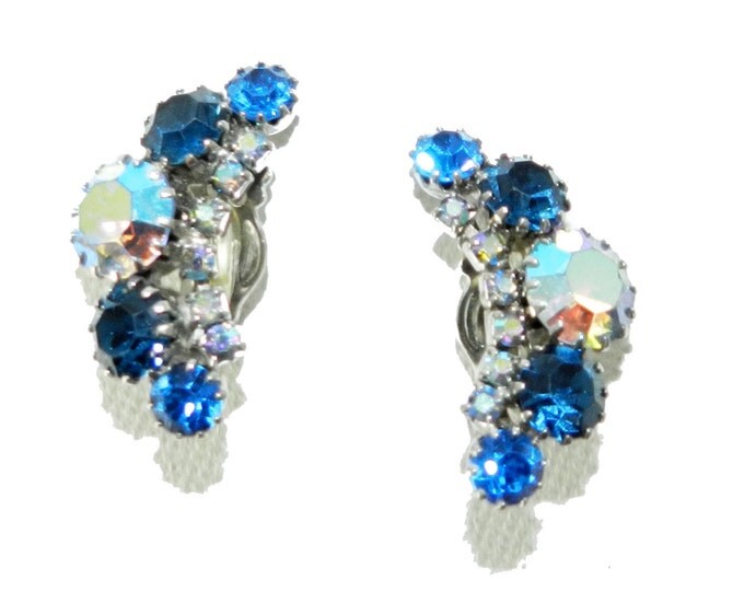 Vintage Weiss Earrings, Weiss Signed Earrings, Blue Aurora Borealis Weiss Earrings, Bridal Jewelry, Vintage Fashion Earrings