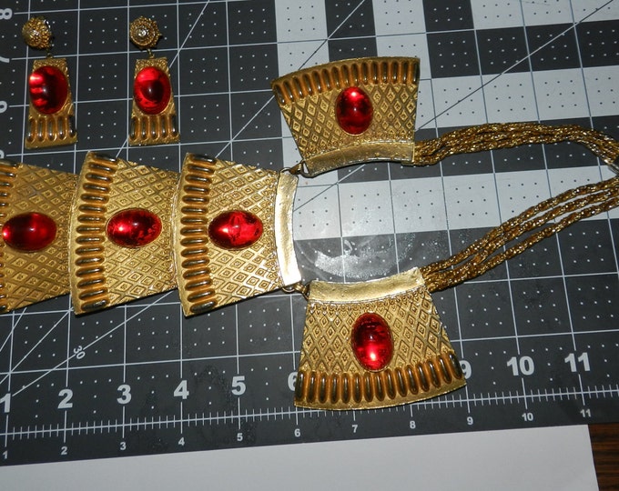 Alexis Kirk Egyptian Collar Necklace and Earrings Set, Haute Couture, Great Vintage Condition, Designer Jewelry, High End