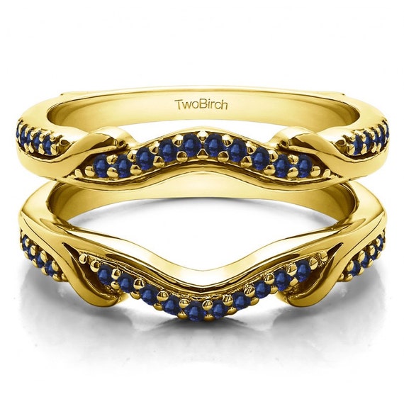 Contoured Wedding Ring Jacket Set in 14k Gold with Sapphires
