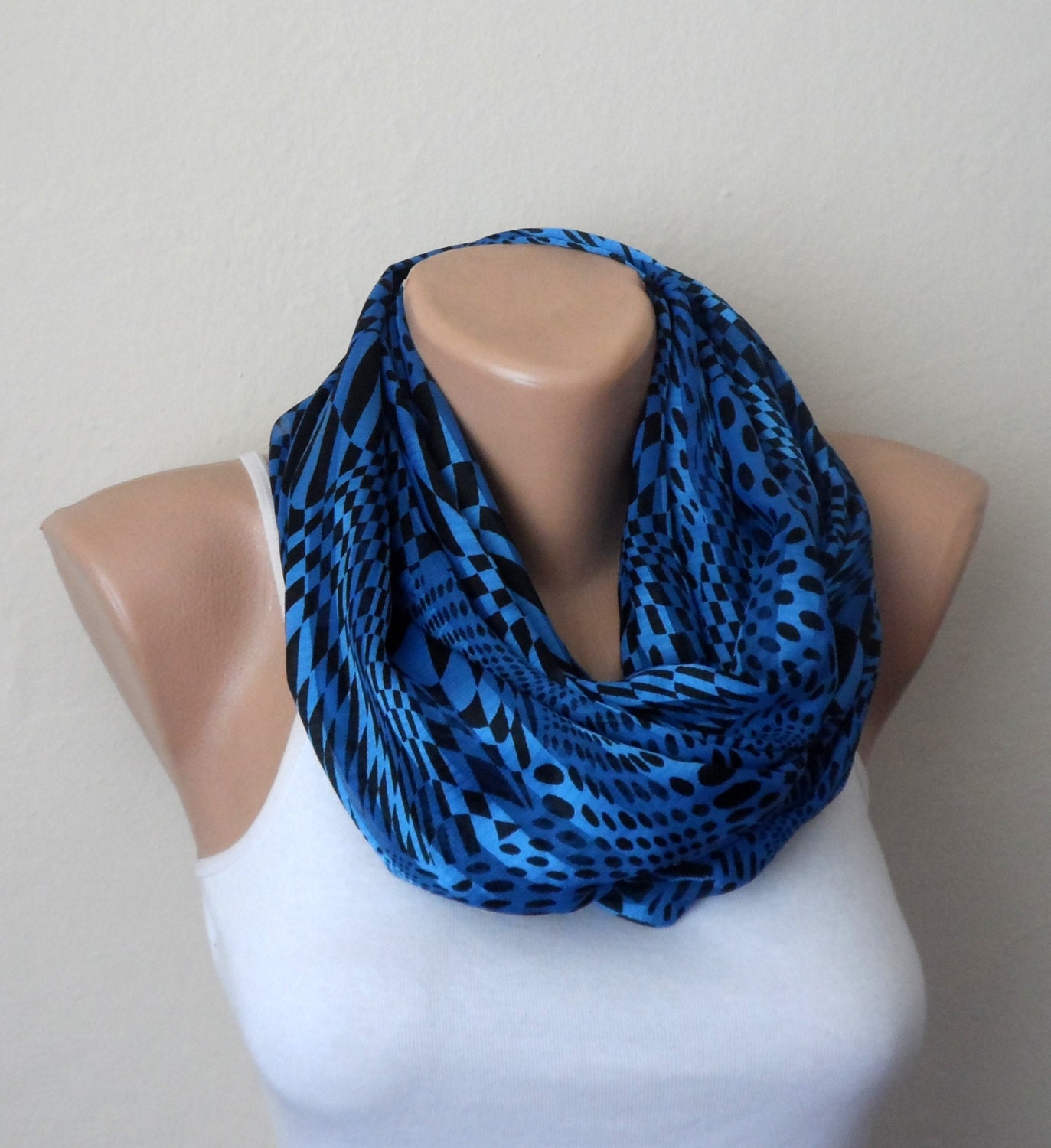 royal blue infinity scarf royal blue black chiffon by DamlaScarf