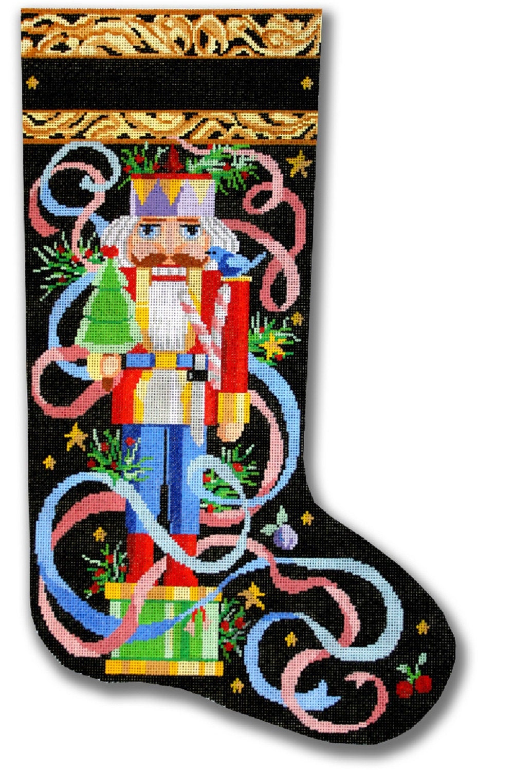 HandPainted Needlepoint Canvas Christmas Stocking Kooler