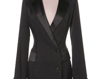 Sexy Tuxedo Mini, Black Tuxedo Dress, Trench Coat Dress, Satin Black Dress, Satin Mini Dress, Trench Dress, Gift for Her, Valentines Gift