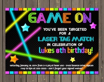 Laser Tag Invitation, Laser Tag Birthday Invitation, Neon Party Invite, Glow in the Dark Party Printable