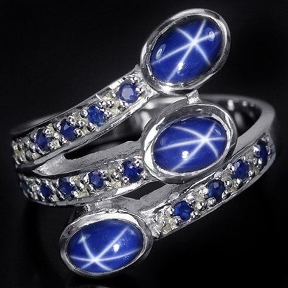 Genuine 2.89 ct Blue Sapphire Star 6 Rays Ring by Dengpongsrishop