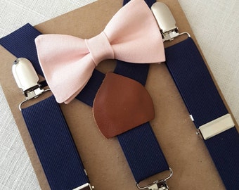 PRE-ORDER (2 WEEKS) Newborn BowTie Suspenders, Toddler BowTie Suspenders, Mens BowTie Suspenders, Pink Boys Bow Tie, Navy Boys Suspenders