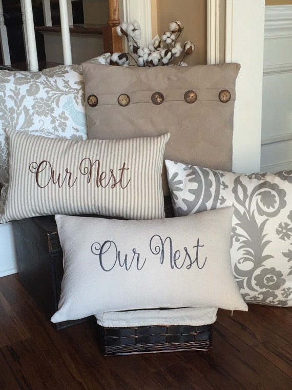 Farmhouse Pillow Our Nest Ticking Pillow Cotton Canvas