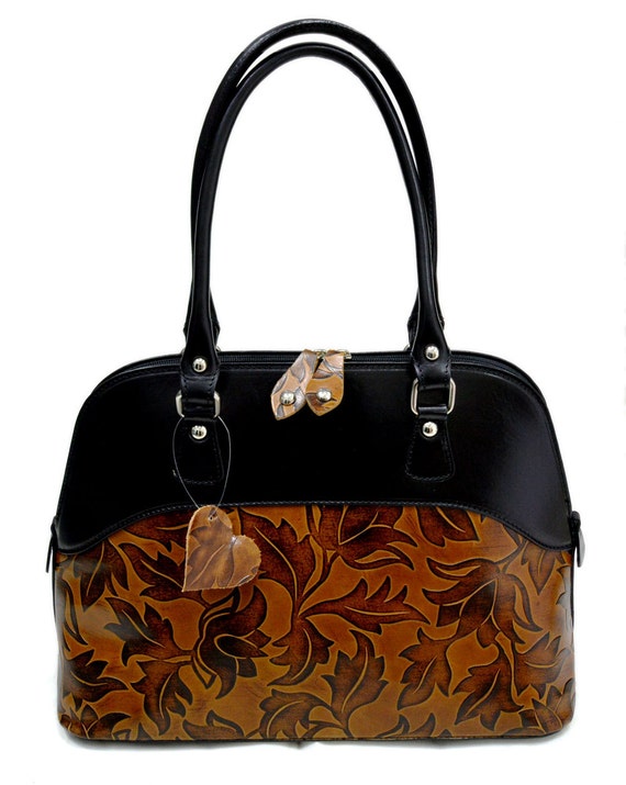 Ladies leather handbag brown & black leather by ItalianHandbags