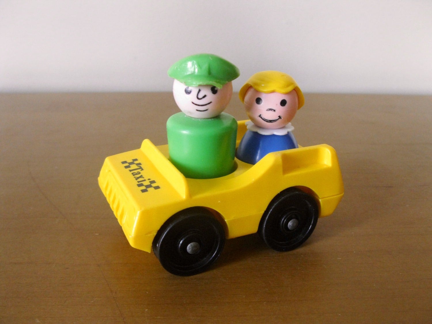 Vintage FISHER PRICE TAXI with driver and passenger Little