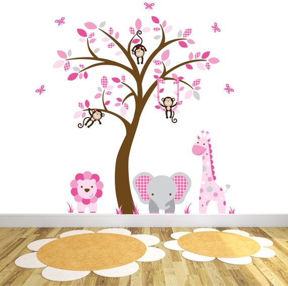 Items similar to Safari Wall Decal, Pink and Grey Nursery, Elephant