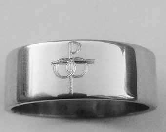 Catholic Symbol of Marriage Wedding Band 7mm Wide Sterling Silver