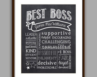 Boss Gift, Best Boss Chalkboard Printable, Boss Christmas, Boss Appreciation Gift, Unique Boss Gift, Personalized Digital File 8x10 JPG File