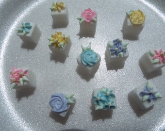 28 Pcs Decorated Sugar Cubes Spring Collection 2 Rose & Flowers Simply Darling