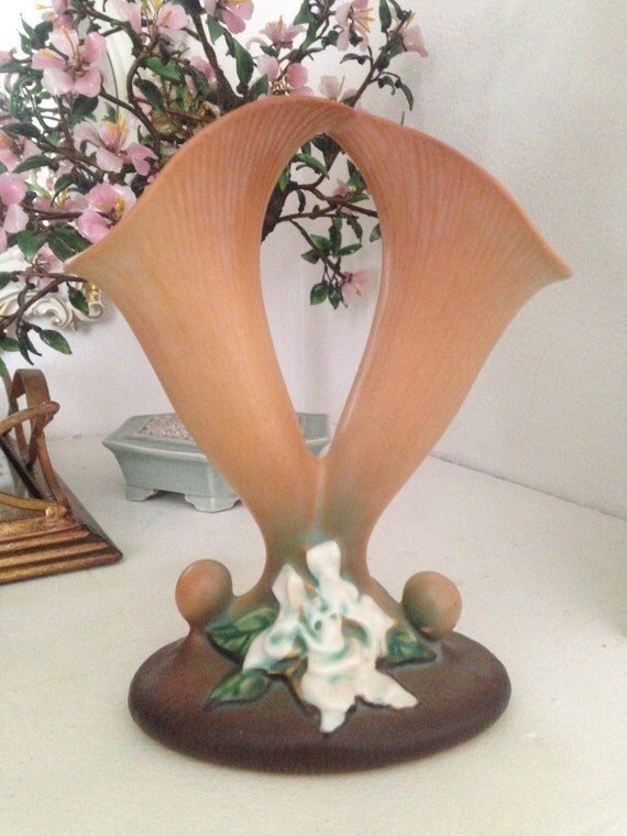 Vintage Roseville Art Pottery Gardenia Cornucopia Double Vase