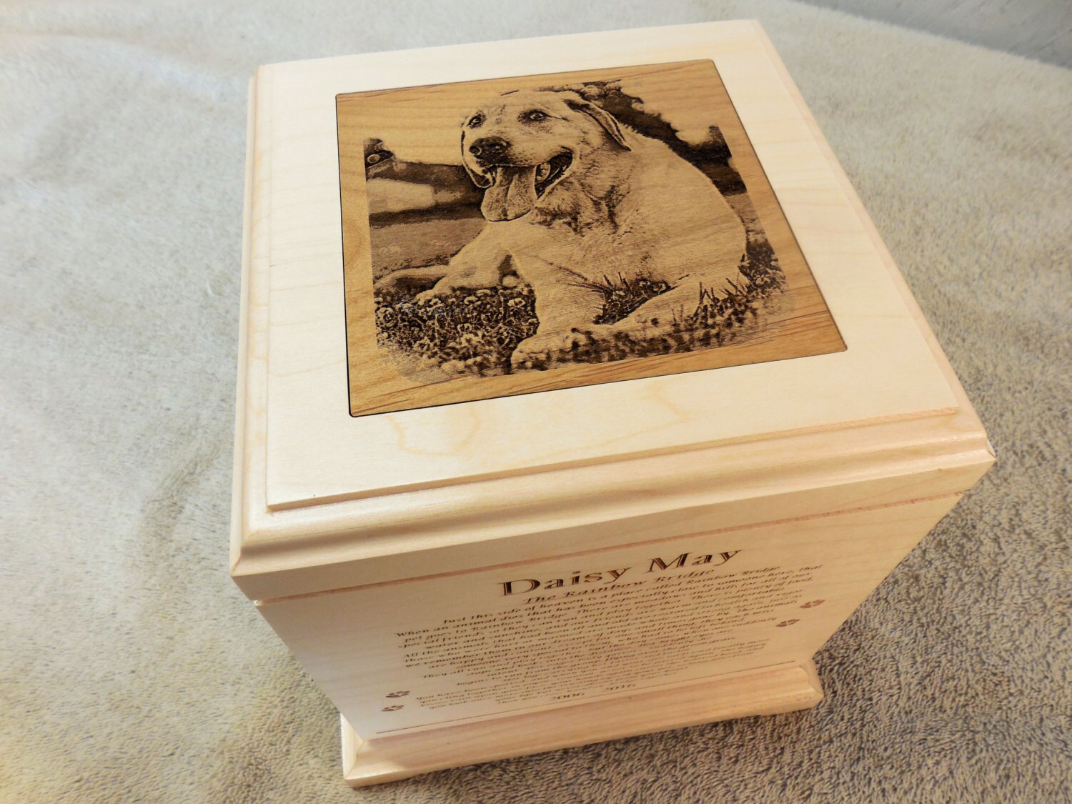 Large Pet Urn Laser Engraved Maple Wood