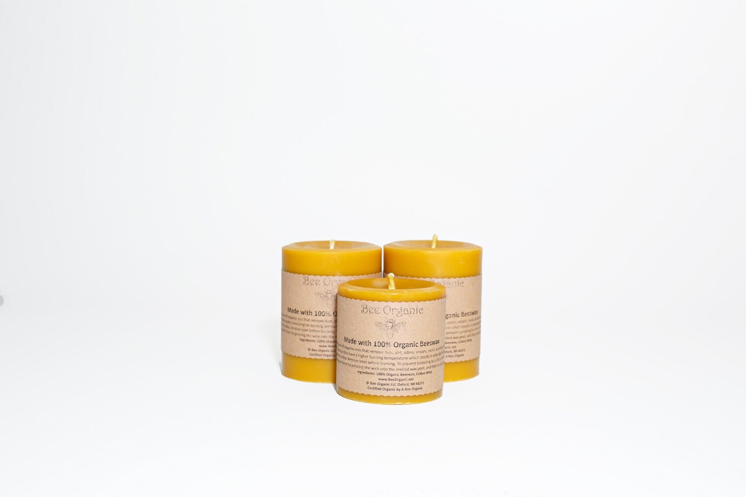 100 Raw Organic Beeswax Pillar Candle 3 Sizes Available