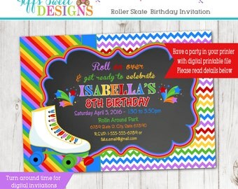 Rainbow Roller Skate Party - Roller Skate Invitation - Roller Skate Invite - Custom - Printable