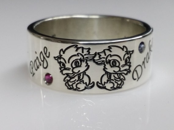 Story ring, collage ring, memory ring, life ring, interest ring. Sterling silver