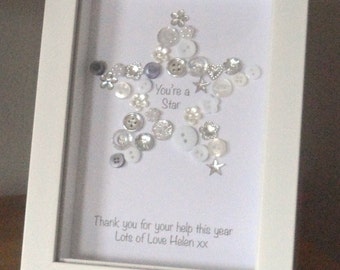 You're a Star Button Picture / Print Personalised - Thank you Gift for Teacher Friend, Family