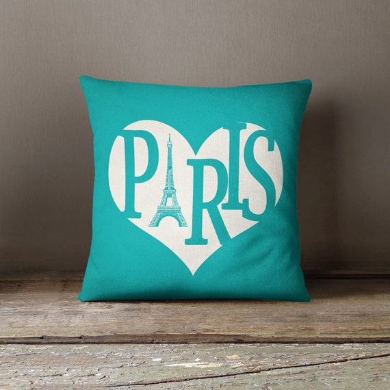 Paris Pillow Cover Turquoise Pillow Eiffel by