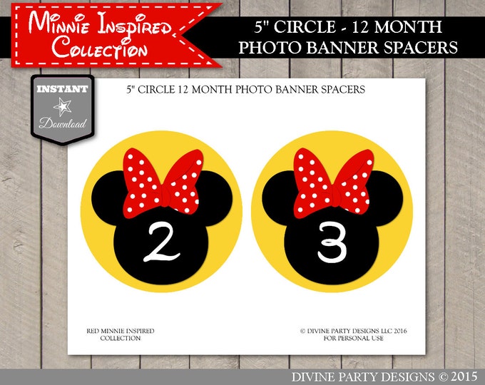 SALE INSTANT DOWNLOAD Red Girl Mouse Printable 12 Month Photo Banner Spacers / 1st First One Birthday/ Red Girl Mouse Collection / Item #192