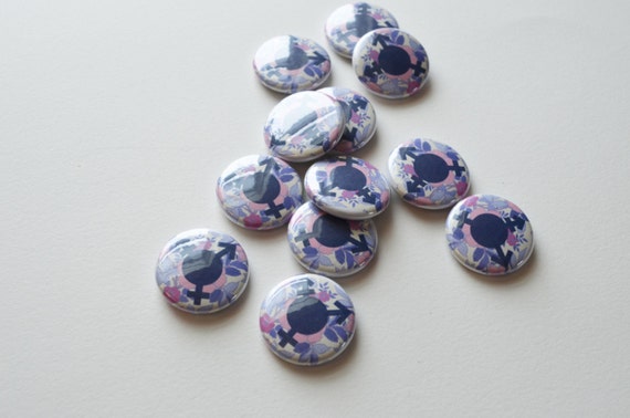 Trans Pin Floral Trans Pride Pinback Button 