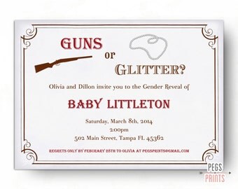 Guns or Glitter Gender Reveal Invitation - Gender Reveal Invitation (Printable) Gender Reveal Invites - Gender Announcement