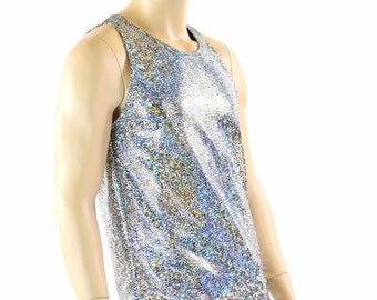 Mens Black Holographic Hoodie Sleeveless Top Rave or Festival