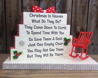 Christmas in Heaven Poem memorial table top wood sign with plastic chair