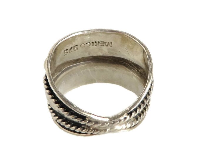Vintage Mexican Silver Ring, Cigar Band Ring, Size 8