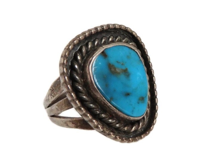 Sterling Silver Turquoise Ring - Vintage Navajo Braided Triangle Ring, Size 5.5, Gift for Her