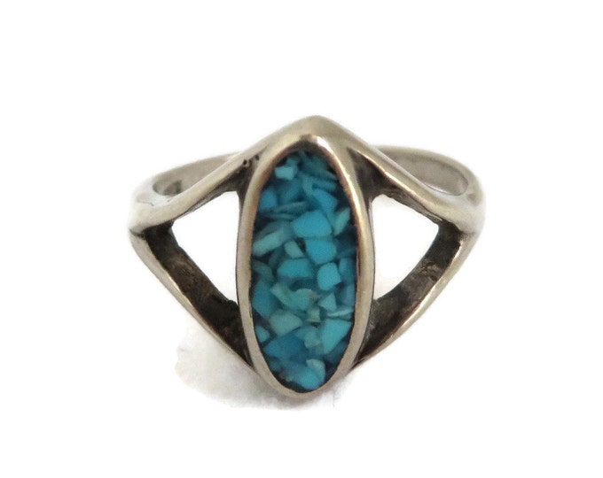 ON SALE! Vintage Crushed Turquoise Sterling Silver Ring, Size 6