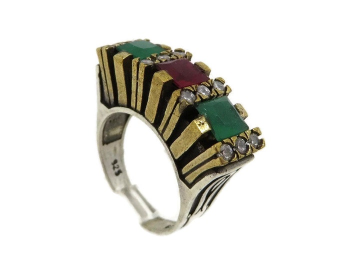Vintage Faux Emerald and Ruby Ring, Size 7