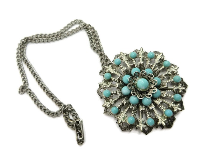 Faux Turquoise Silvertone Vintage Pendant