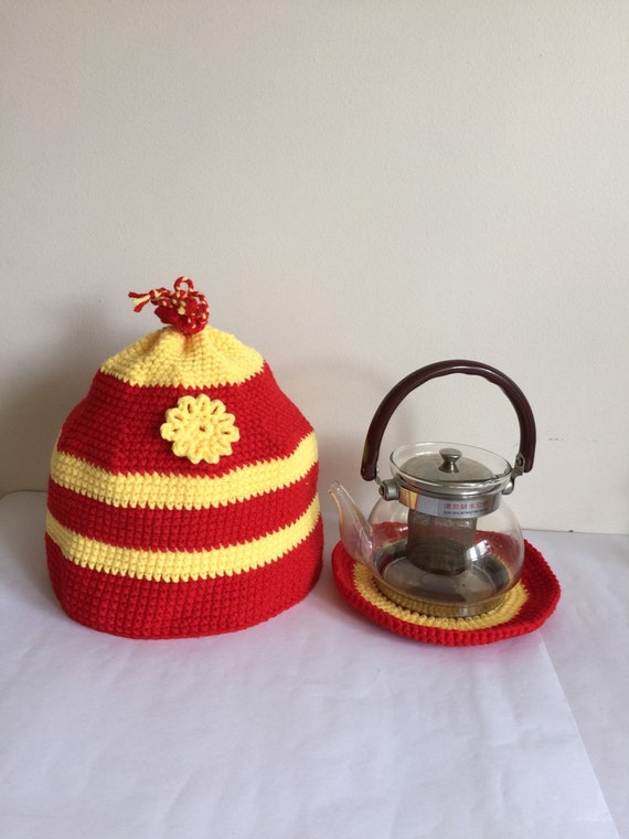 Teapot cozy cover crochet tea pot cozy red and yellow tea