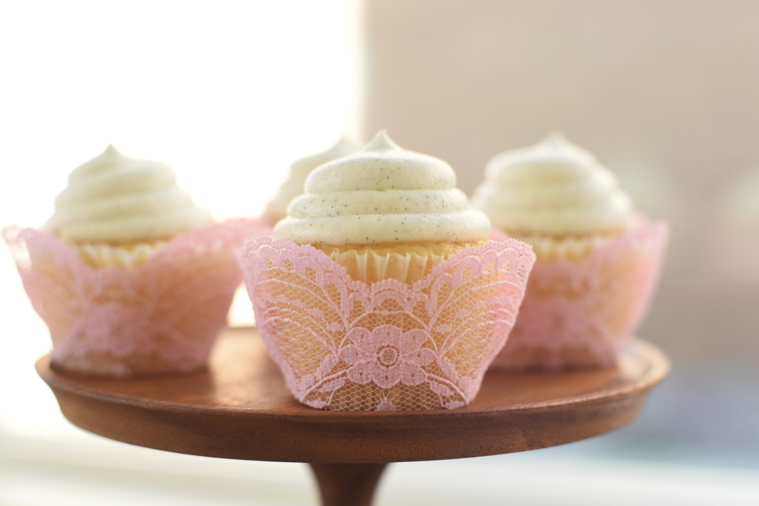 Real Pink Lace Cupcake Wrappers / Liners wedding rustic