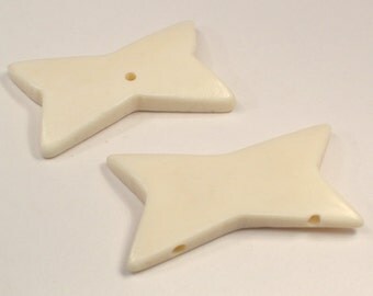White Ivory Bow Tie Buffalo Bone Beads, Tribal Bone Bead Supplies, Jewelry Making Supplies, 2 Ivory Bone Beads, Large Bone Beads (W135)