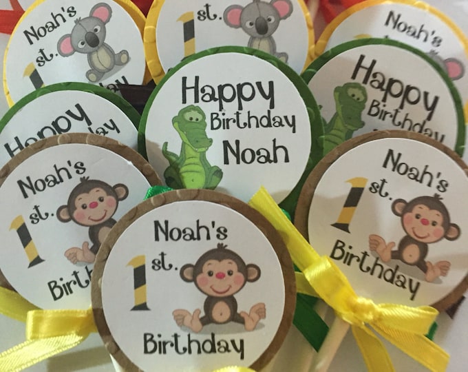 12 Safari First Birthday Cupcake Toppers. Jungle Theme Party Decoration. First Birthday Toppers