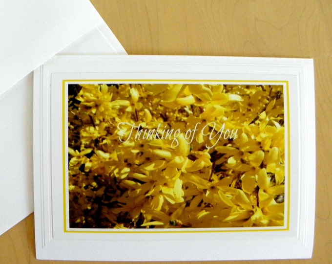YELLOW Floral Greeting Card, Handmade Photo Stationary, Printed Friendship Text, Embossed Blank Inside Card Stock, Coordinating Envelope