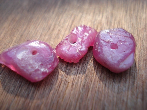 Raw Rough Rubies Beads 3 Raw Red Rubies Drilled Gemstones