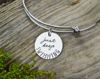 Just Keep Swimming Adjustable Bangle Bracelet - Stacking Bangle