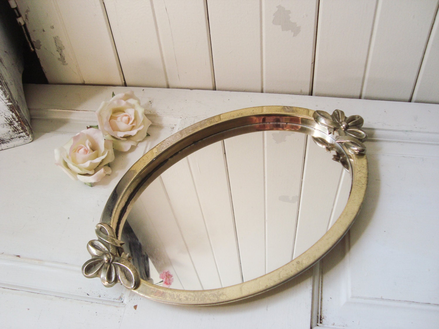 Oval Metal Vanity Mirror Tray Ornate Mirror Distressed