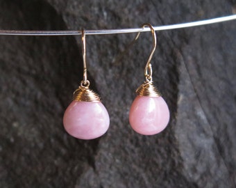 Pink Opal Earrings - October Birthstone - 14 carat gold filled