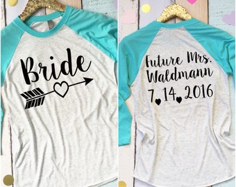 Bride Baseball Shirt. Custom Bride Shirt. Arrow Bride Shirt. Bachelorette Party Shirt. Bridal Shower Gift For Bride. Plus Sizes Available.
