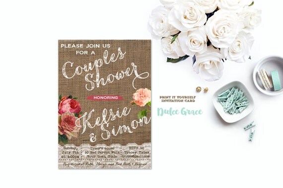 Items Similar To Couples Shower Invite Printable Rustic Burlap Lace Shabby Style Digital