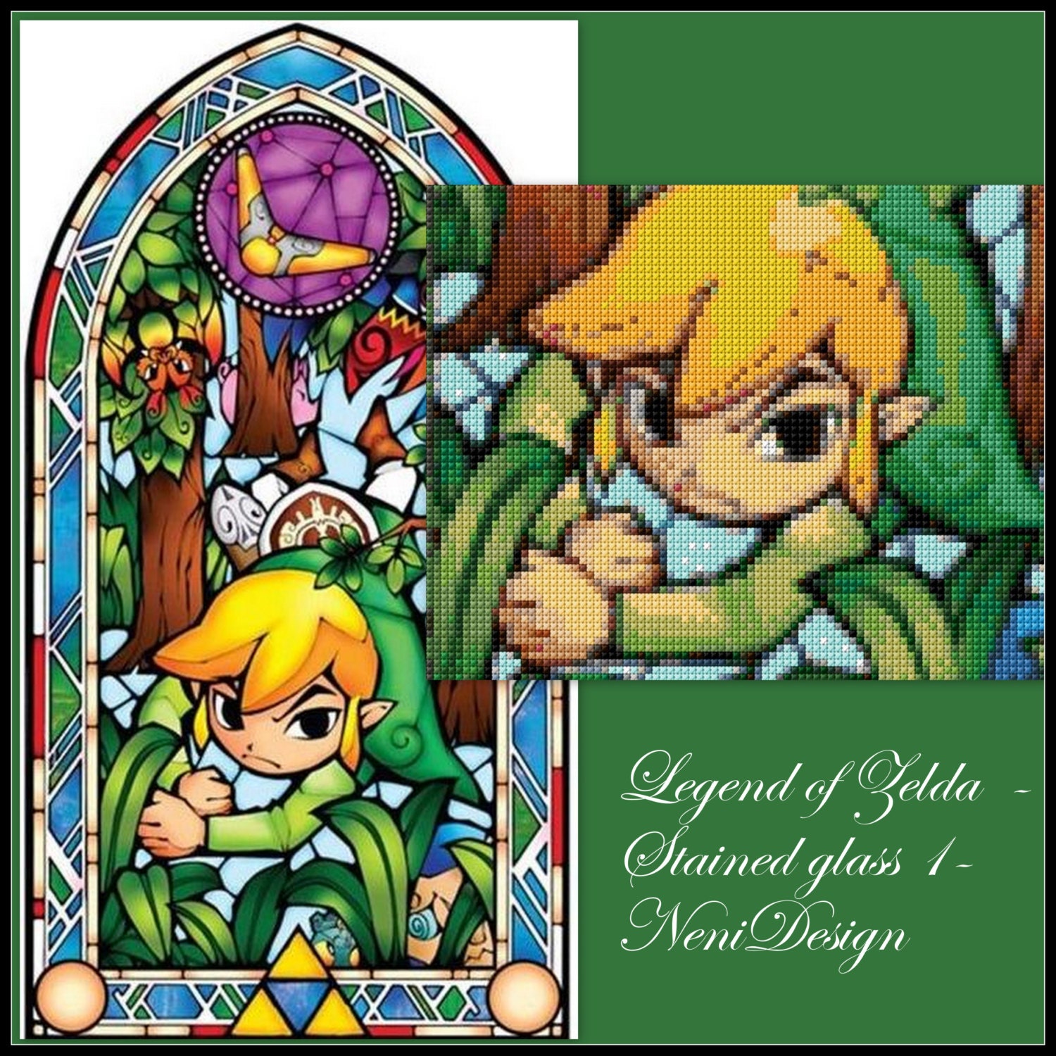 Legend of Zelda stained glass 1 cross stitch pattern PDF