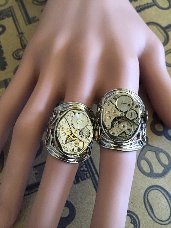 Steampunk, Steampunk Jewelry, steampunk Rings, Steampunk, Womens Rings, Ring, Cosplay, Silver Rings, Watch Parts by LuckySteamPunk steampunk buy now online