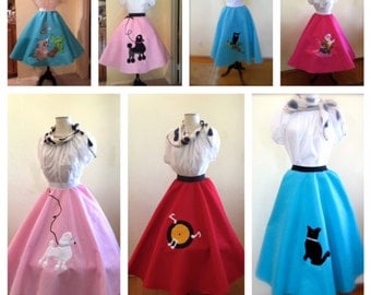 P1250 Custom Made To Order Poodle Skirt in Various Colors and Motifs