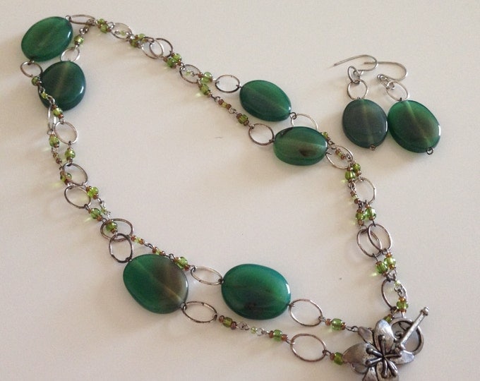 green beaded necklace and earring set