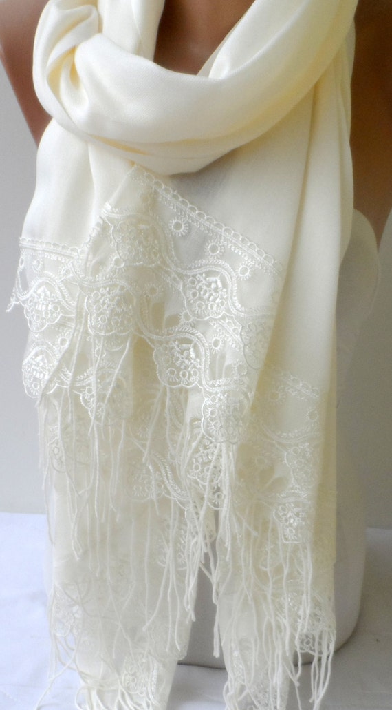 Wedding Cream Pashmina Bridesmaid shawls with by elegancescarf