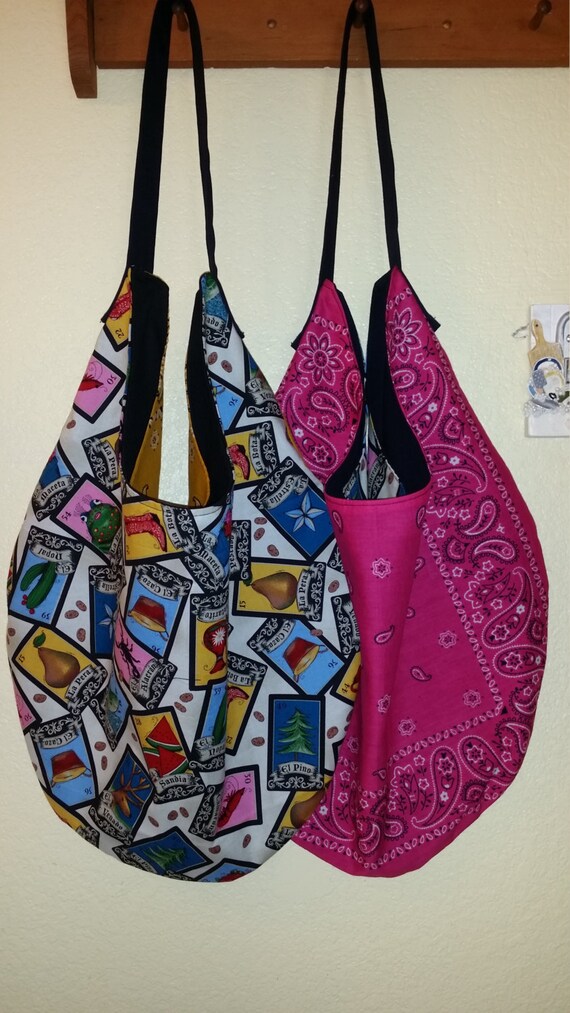 Items similar to Slouchy Hobo Bag Purse Fabric Handmade La Loteria Shoulder Bag Travel Bag One ...